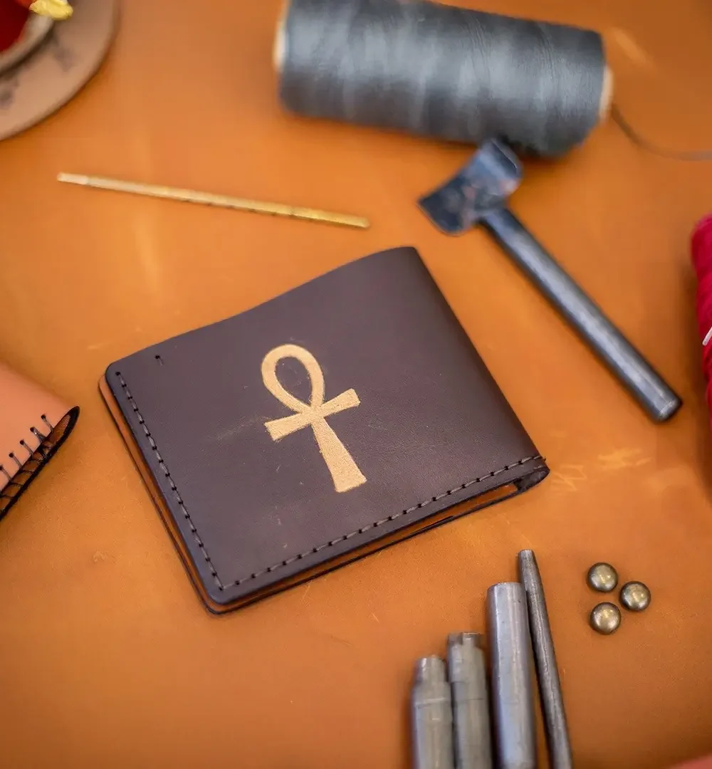 Brown Cowhide Leather Pharaonic Design Men Wallet.