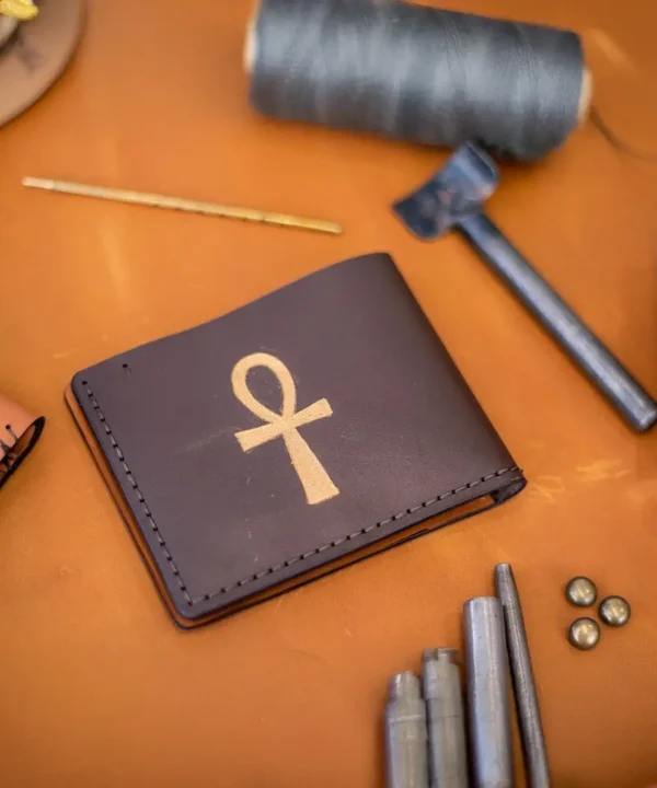 Brown Cowhide Leather Pharaonic Design Men Wallet.