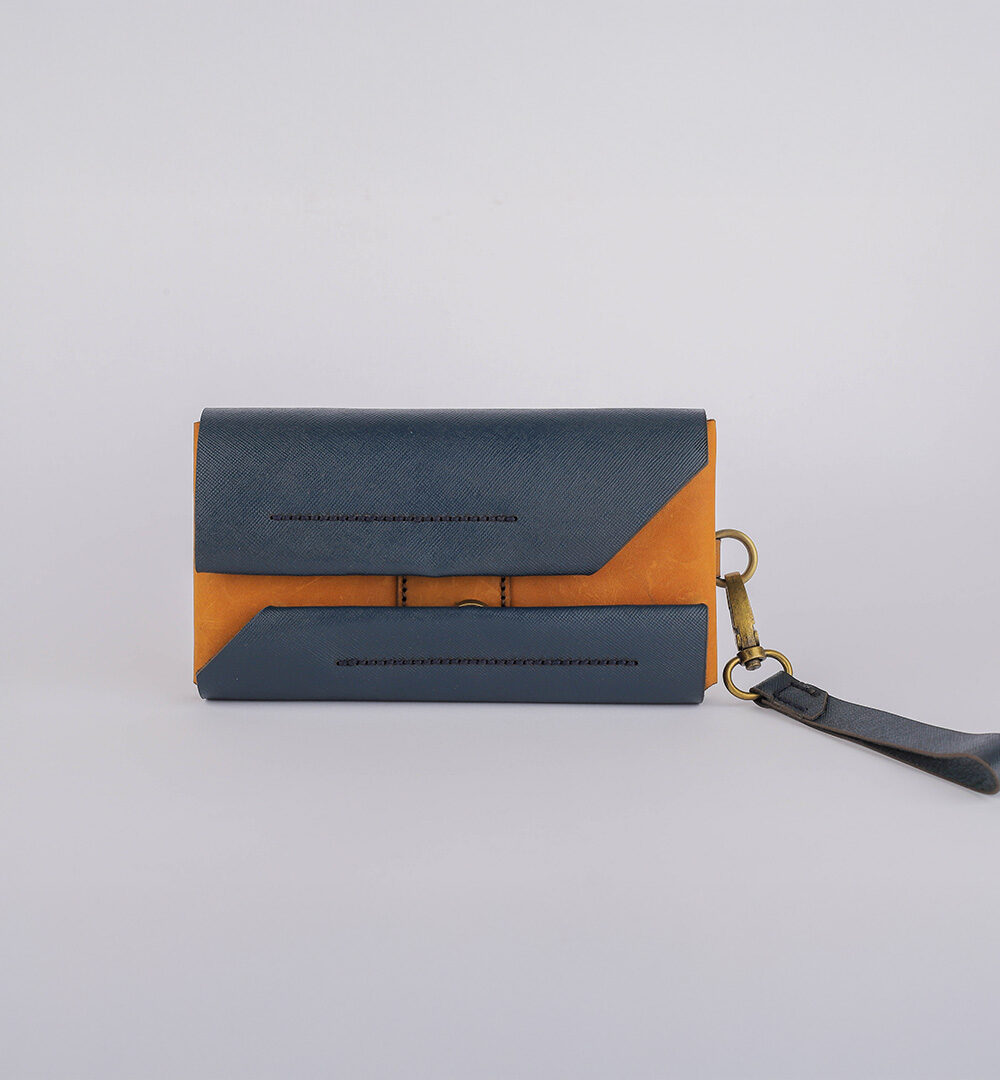 Dark Blue x Havana Cowhide Leather Unisex Wallet.