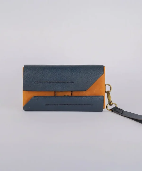 Dark Blue x Havane Cowhide Leather Unisex Wallet.