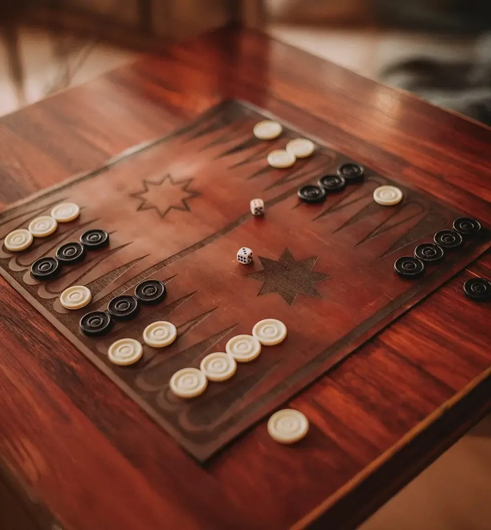 Brown Cowhide Leather Backgammon Game.