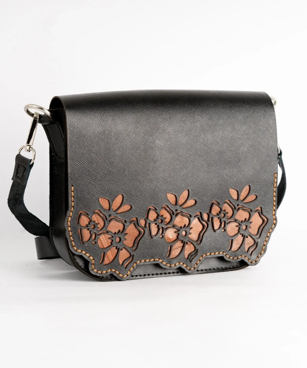 3x1 Black Cowhide Leather Crossbody Bag - Image 2