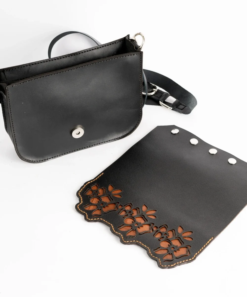 3x1 Black Cowhide Leather Crossbody Bag - Image 3