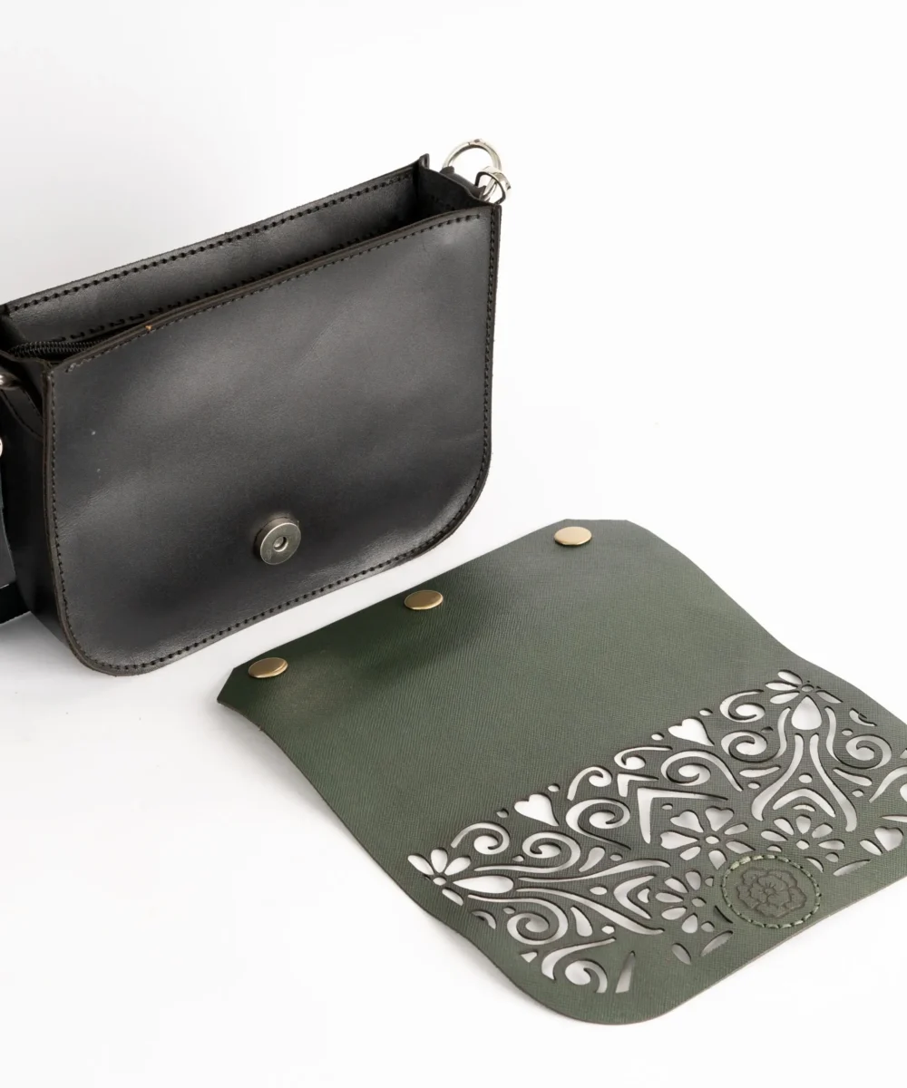 3x1 Black Cowhide Leather Crossbody Bag - Image 6