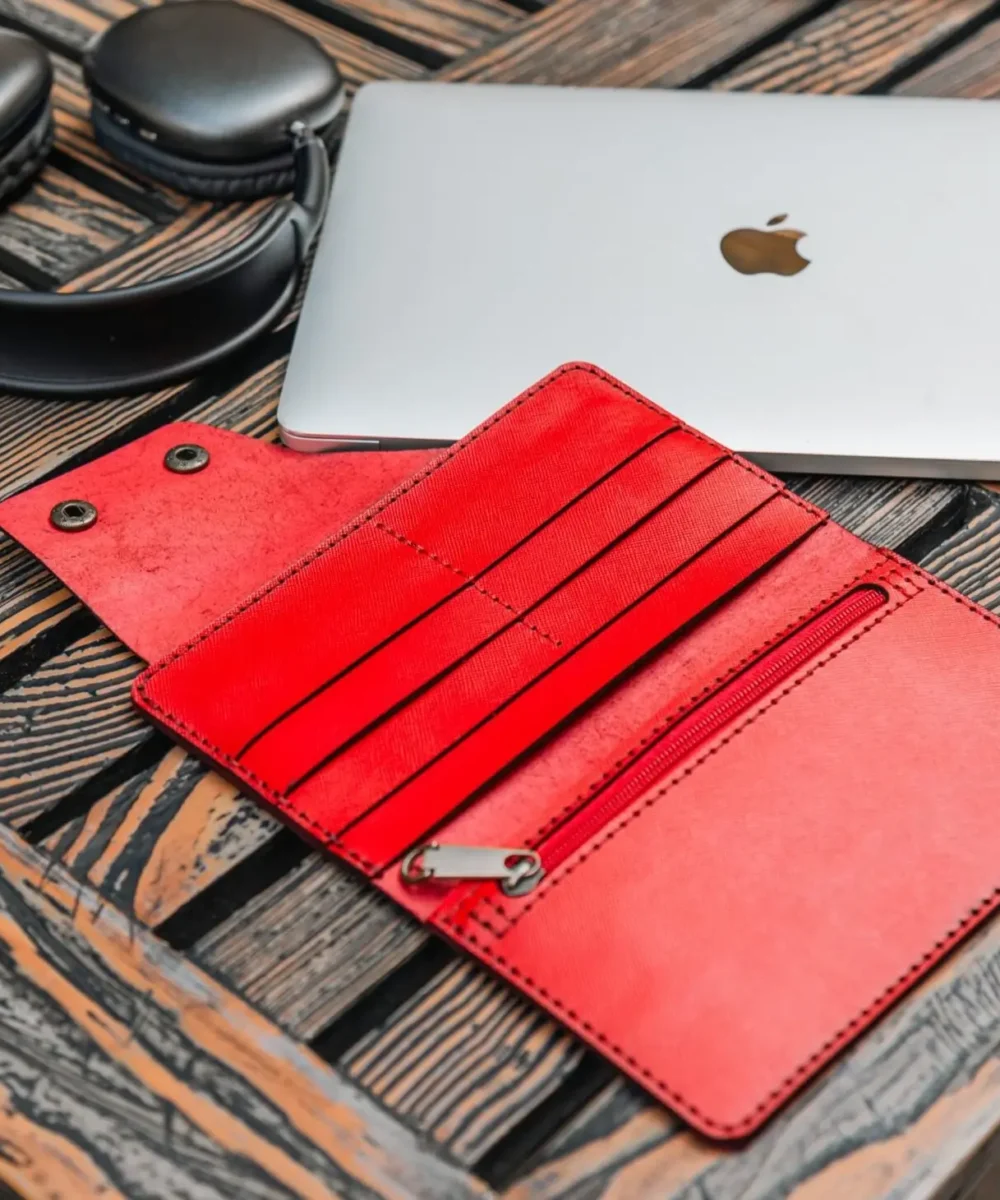 Red Cowhide Leather Women Wallet. - Image 2
