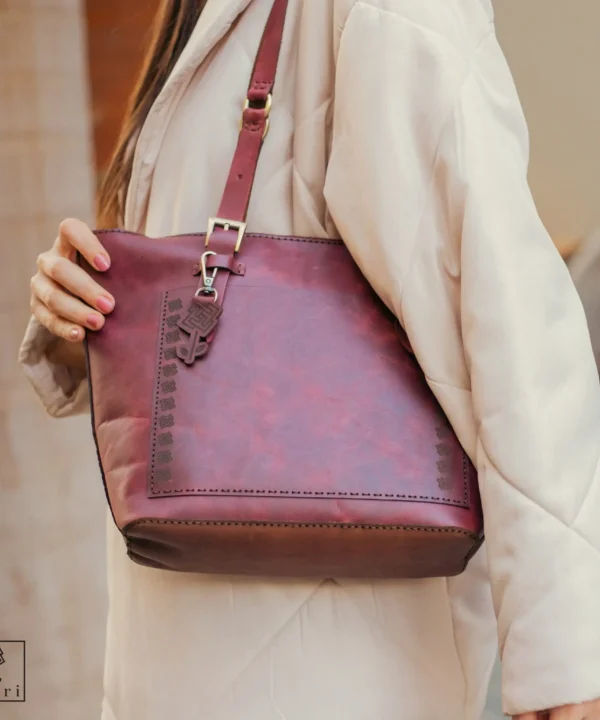 Burgundy Cowhide Leather Tote Bag