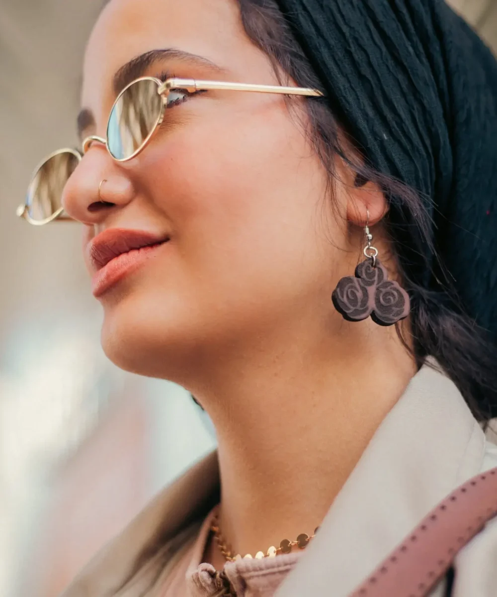 Brown Cowhide Leather Women Earrings.