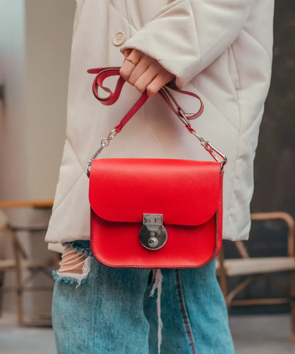 Red Cowhide Leather Crossbody Bag - Image 3