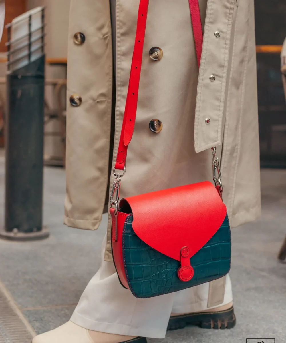 Red X Blue Cowhide Leather Flap Crossbody Bag - Image 2
