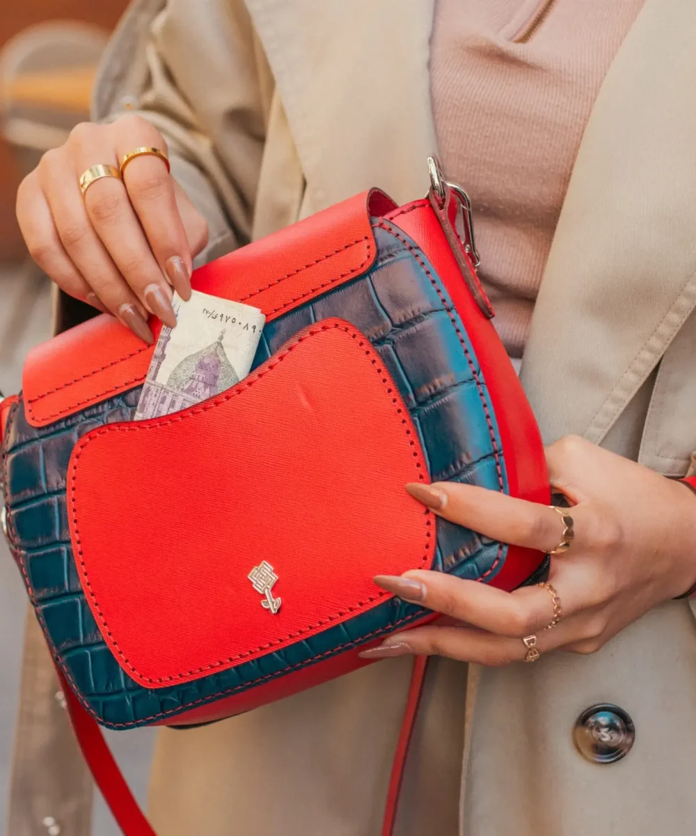 Red X Blue Cowhide Leather Flap Crossbody Bag - Image 3