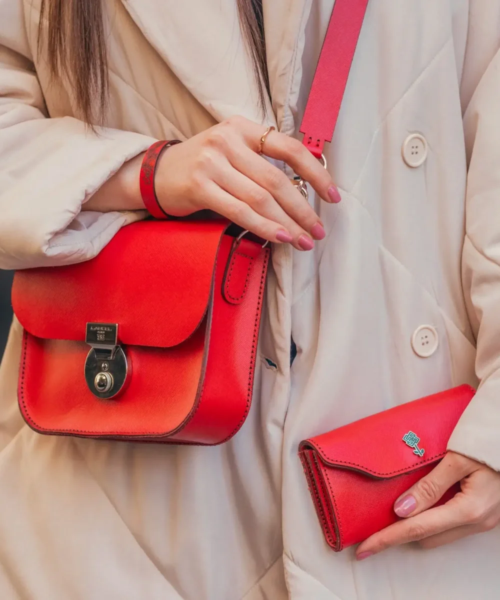 Red Cowhide Leather Crossbody Bag