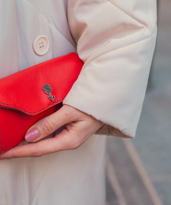 Red Cowhide Leather Women Small Wallet.