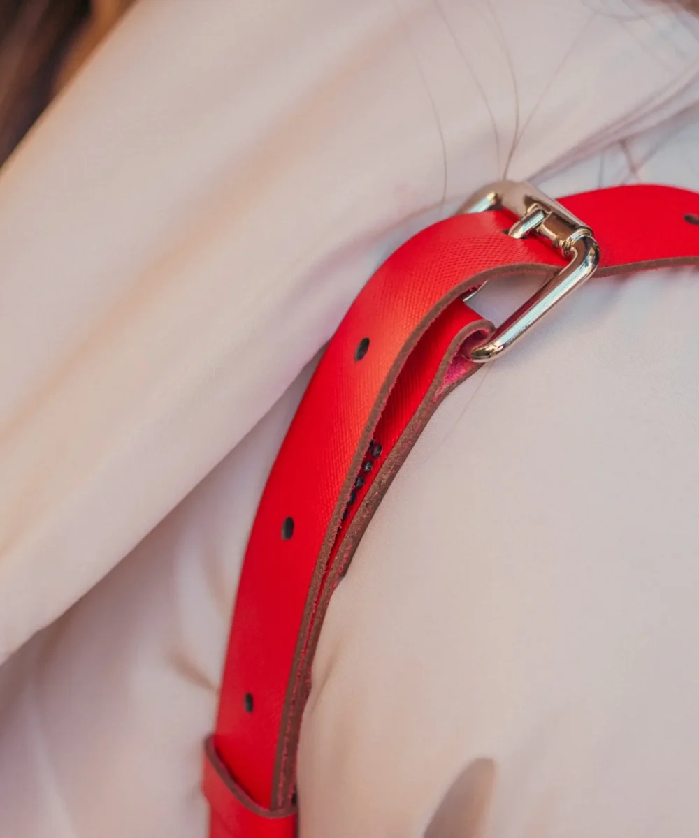 Red Cowhide Leather Crossbody Bag - Image 4