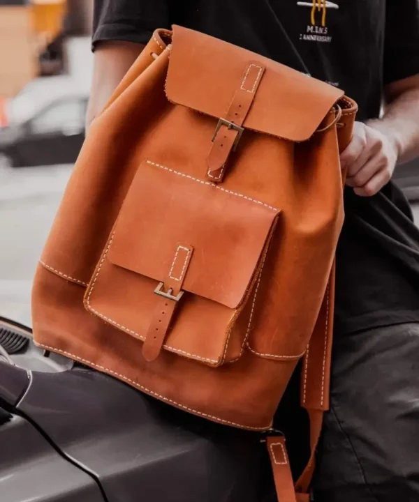Havane Cowhide Leather Unisex Backpack