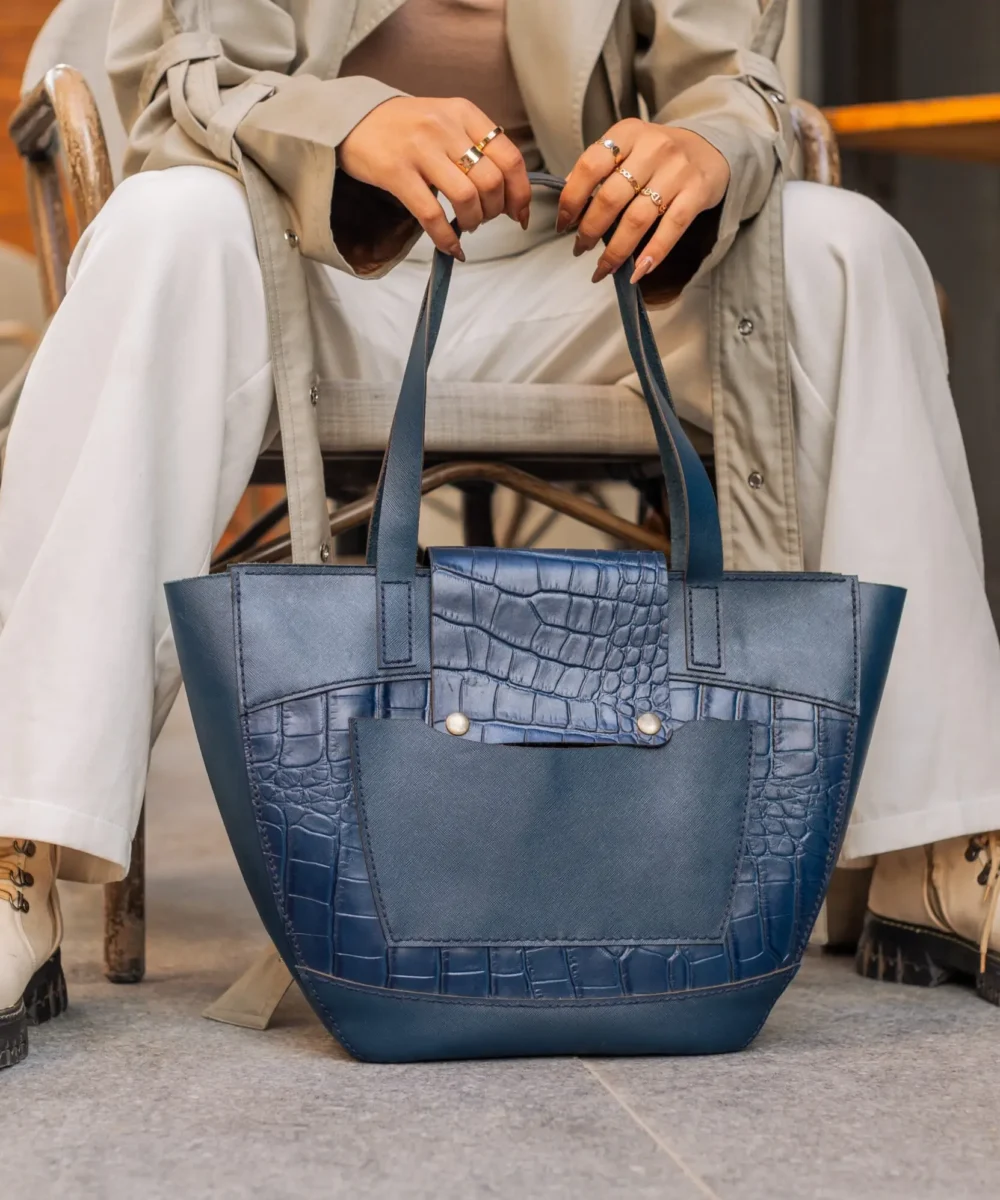 Imperial Blue Cowhide Leather Tote Bag