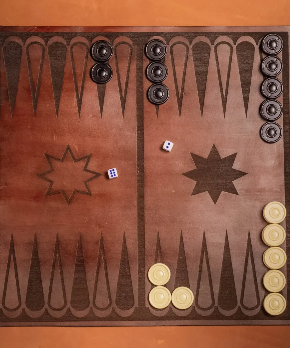 Brown Cowhide Leather Backgammon Game. - Image 4