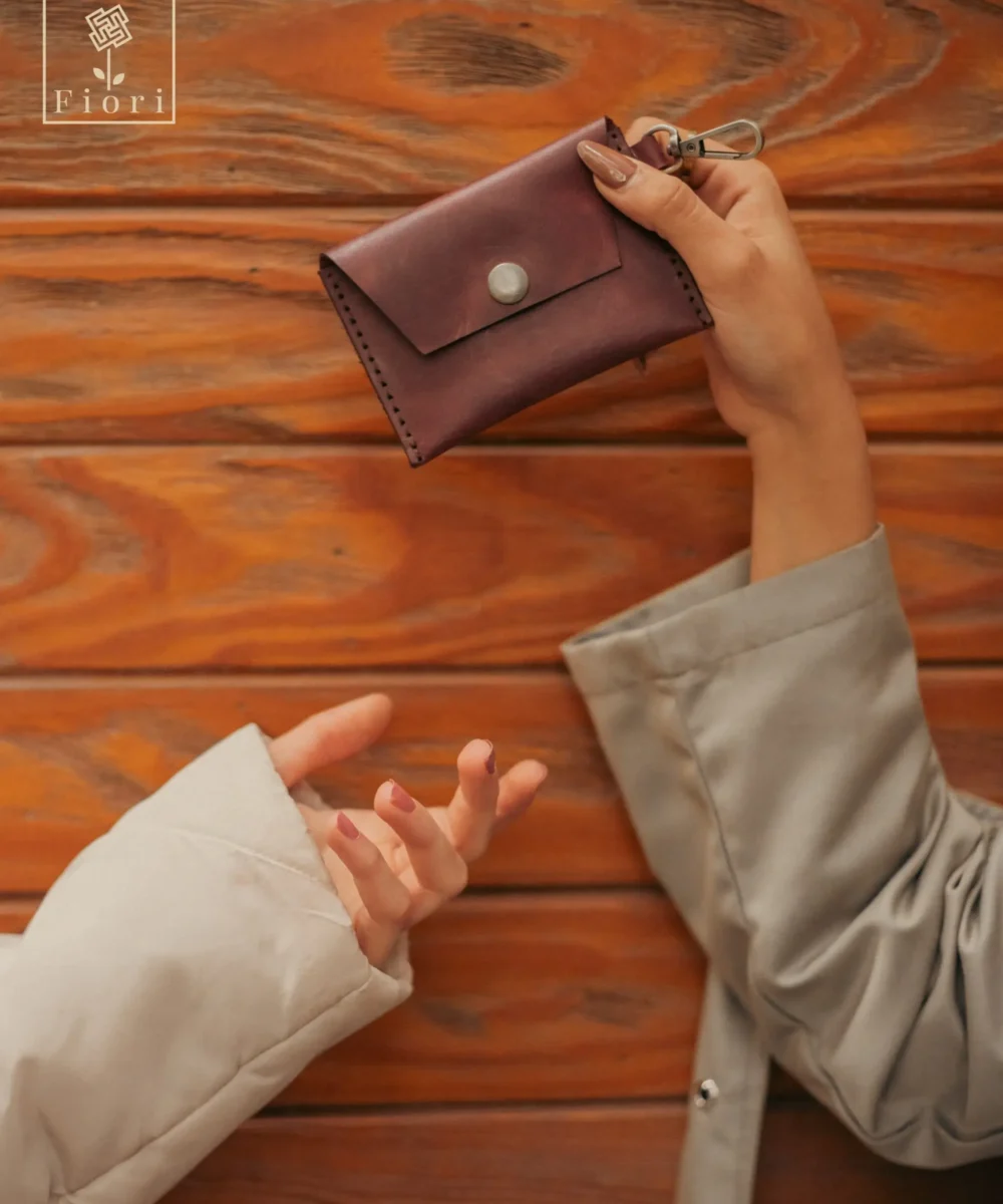 Burgundy Cowhide Leather Women Small Wallet.