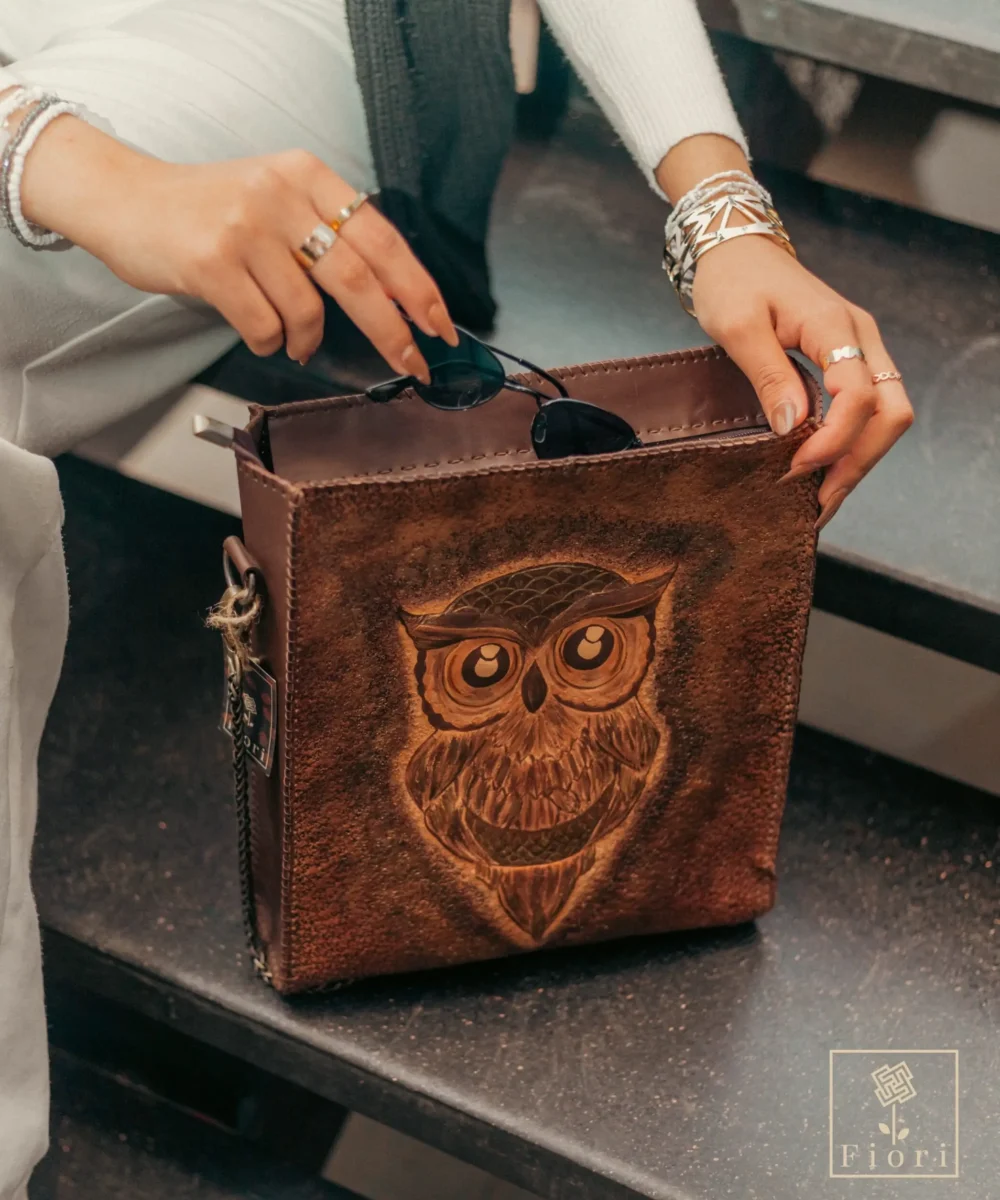 Brown Cowhide Leather Crossbody Bag - Image 3