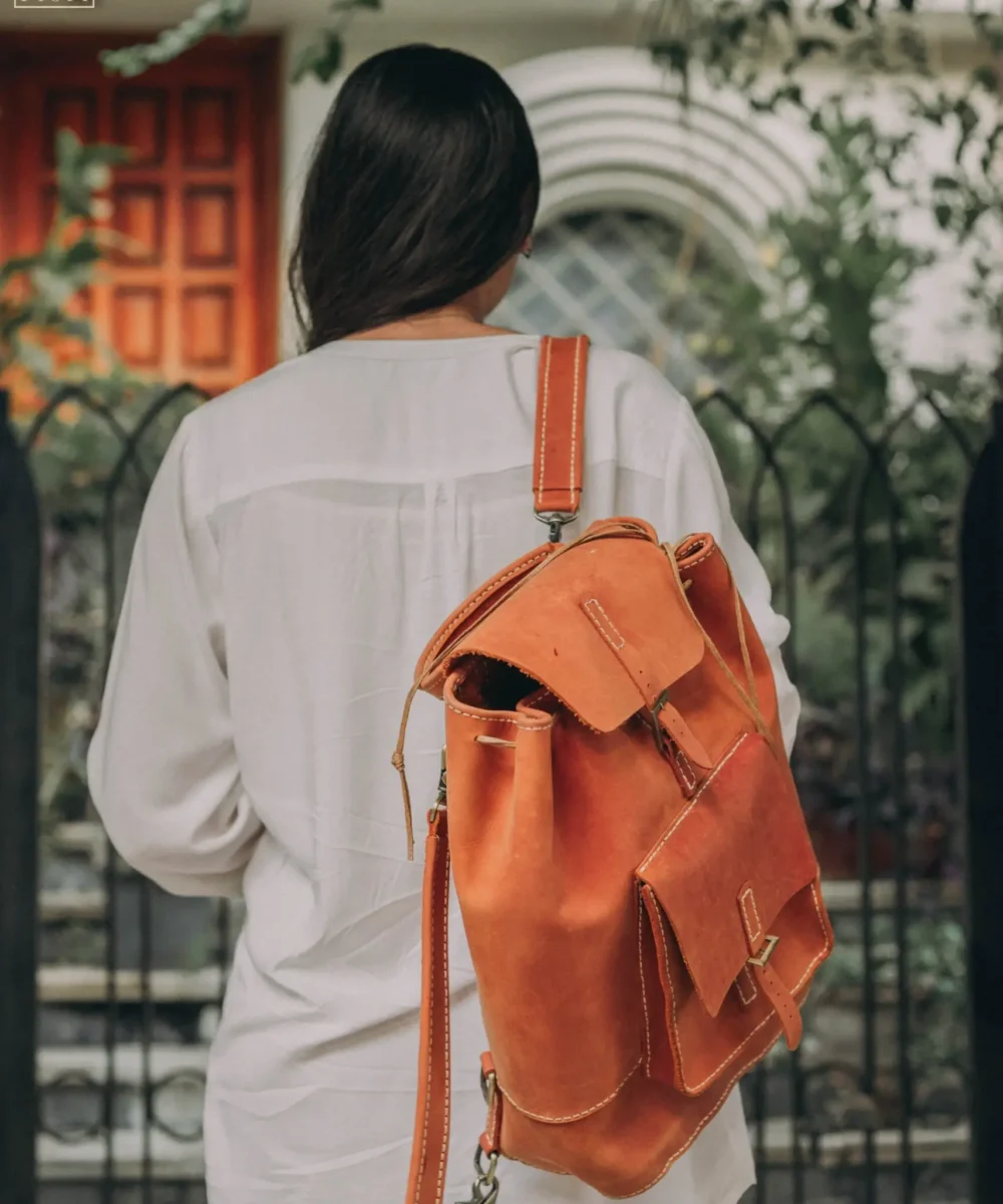 Havane Cowhide Leather Backpack Unisex Bag - Image 4