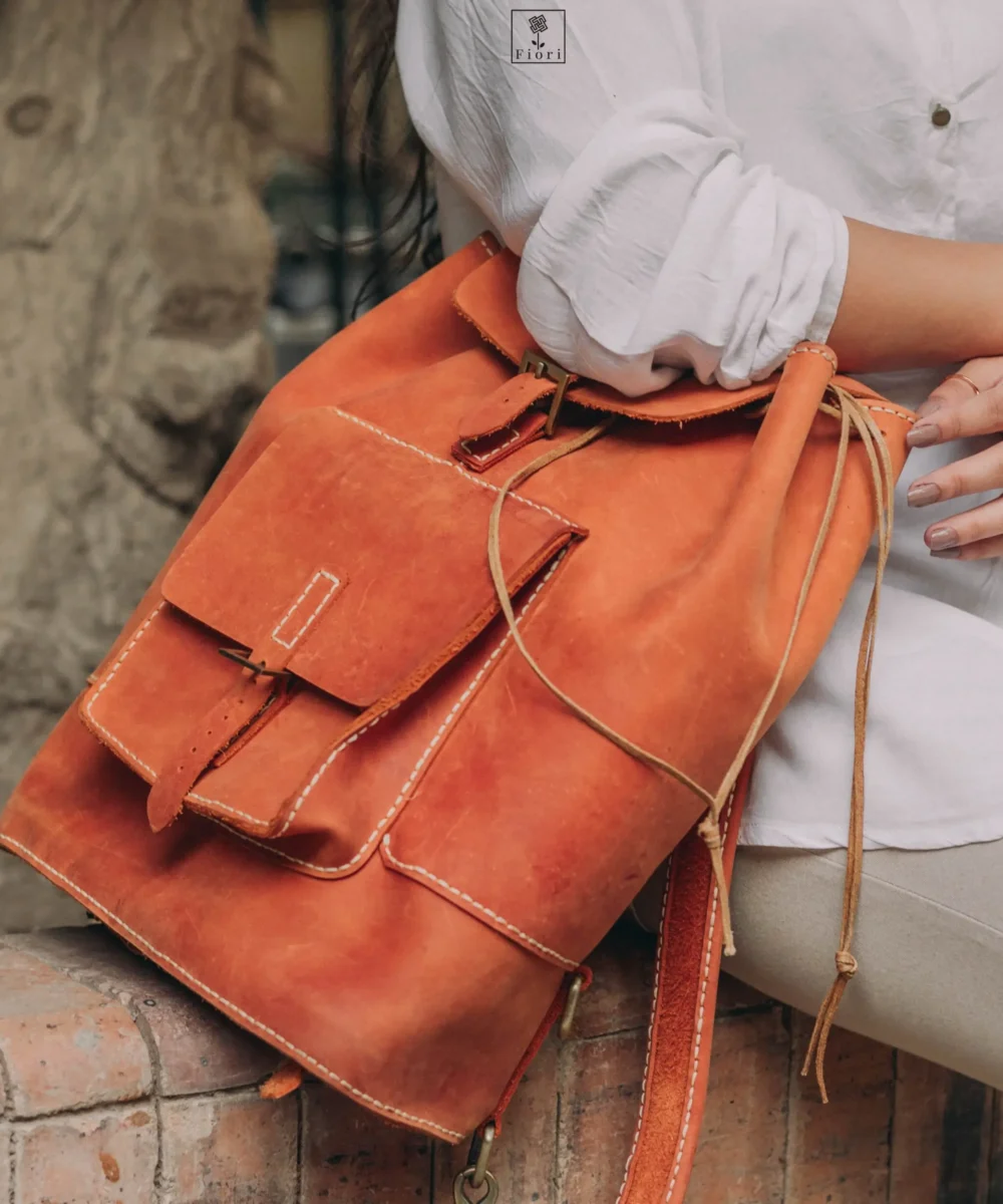 Havane Cowhide Leather Backpack Unisex Bag - Image 3