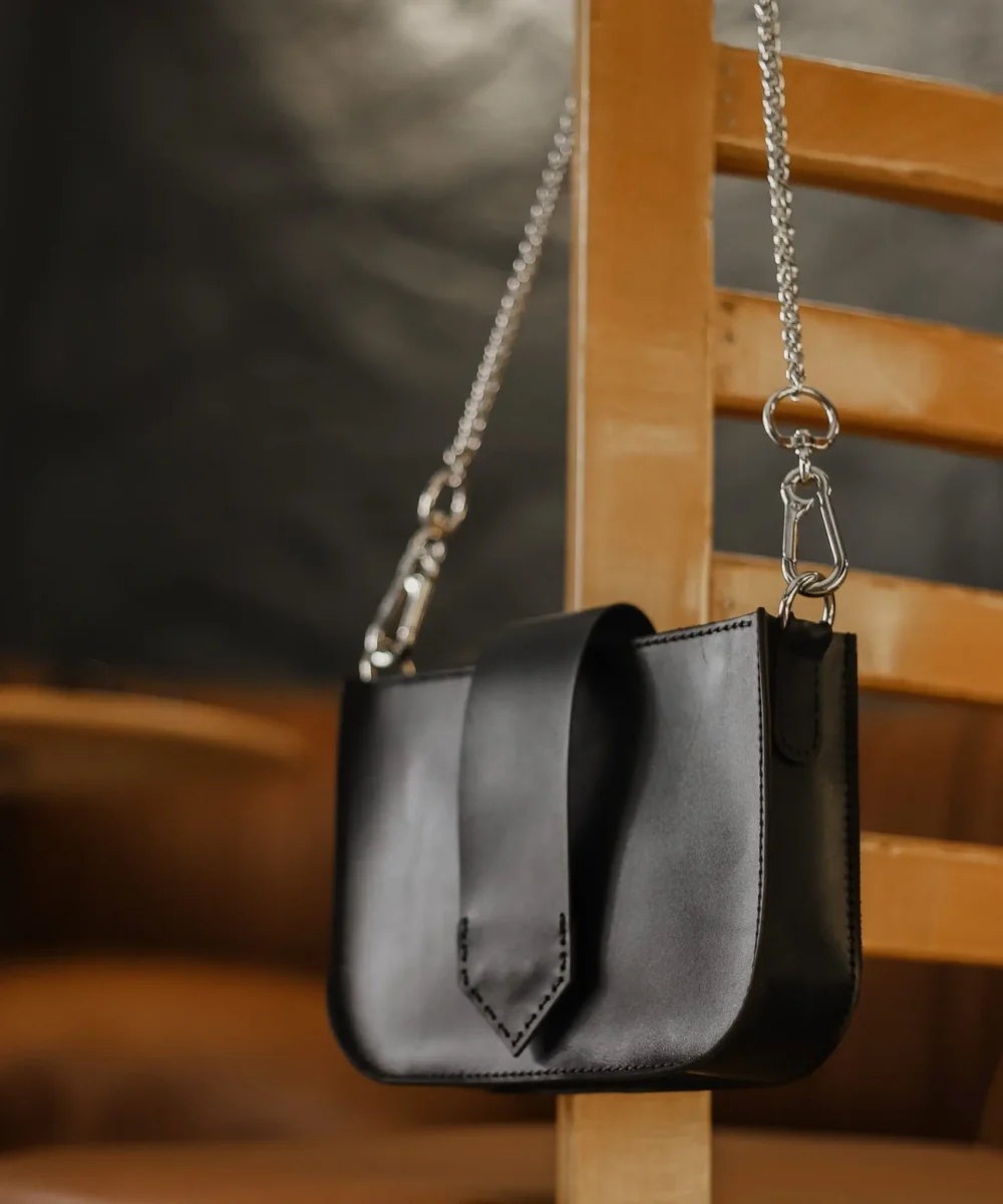 Black Cowhide Leather Crossbody Bag
