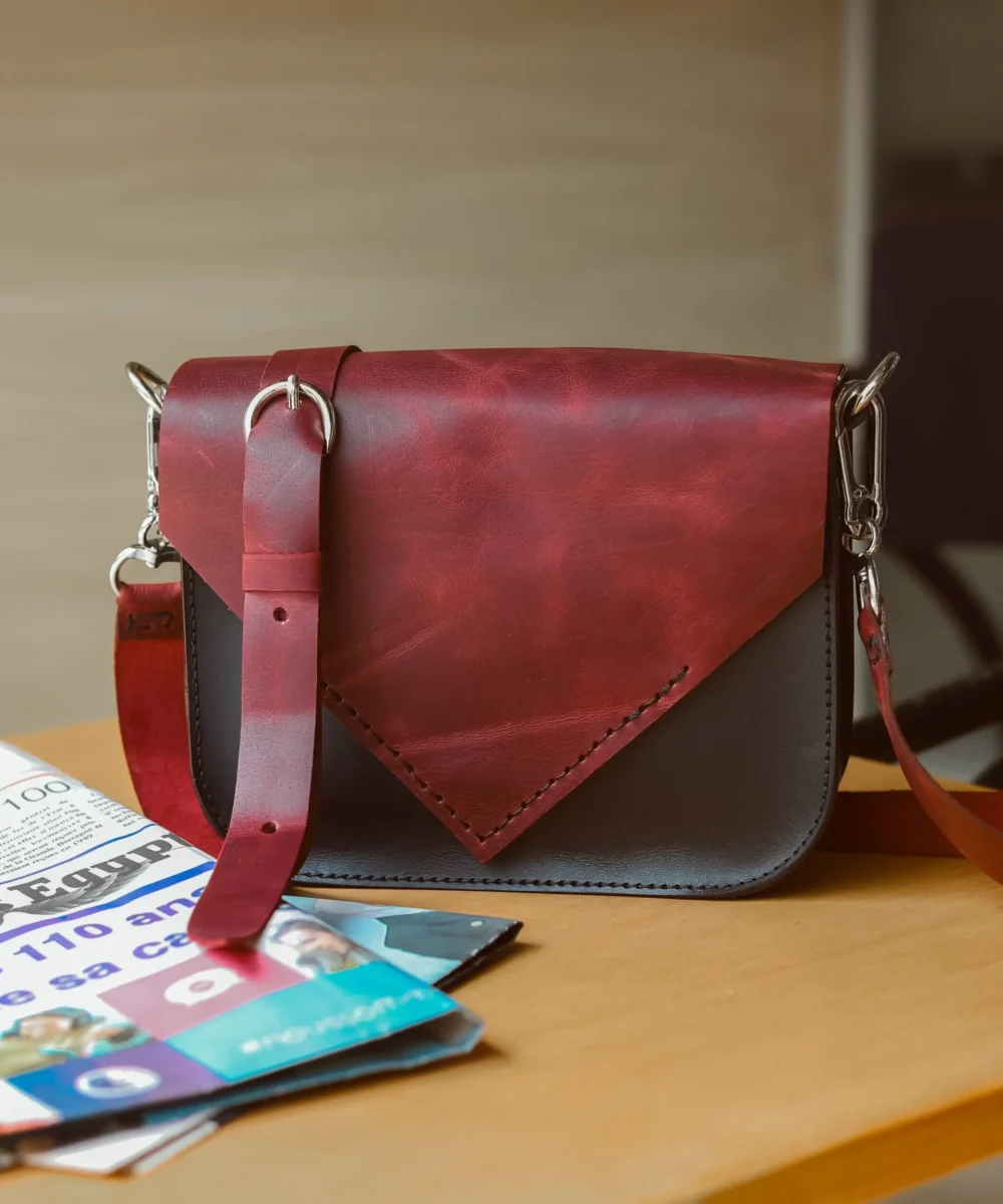 Black x Burgundy Cowhide Leather Crossbody Bag - Image 2