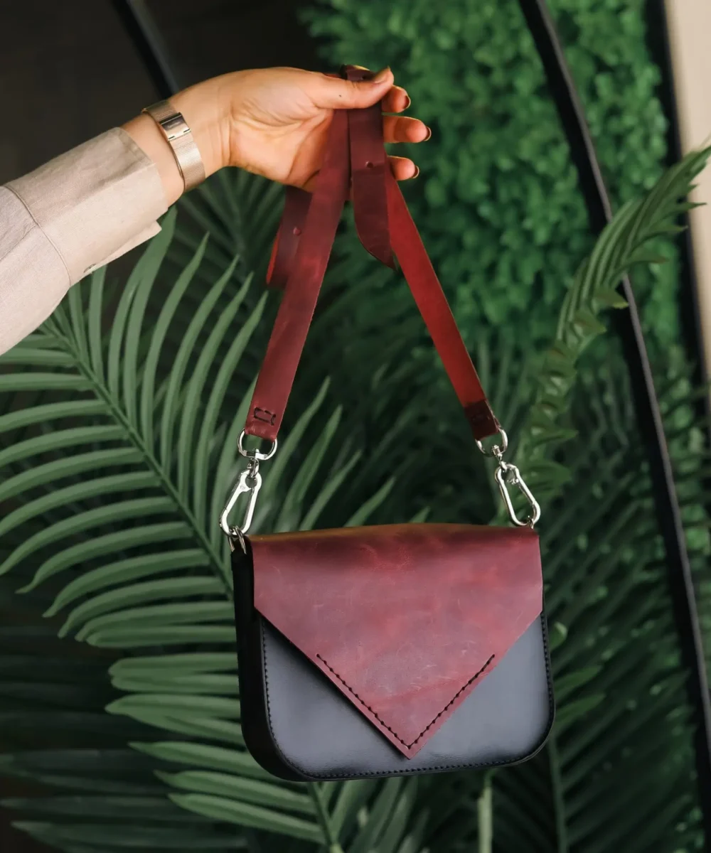 Black x Burgundy Cowhide Leather Crossbody Bag - Image 4