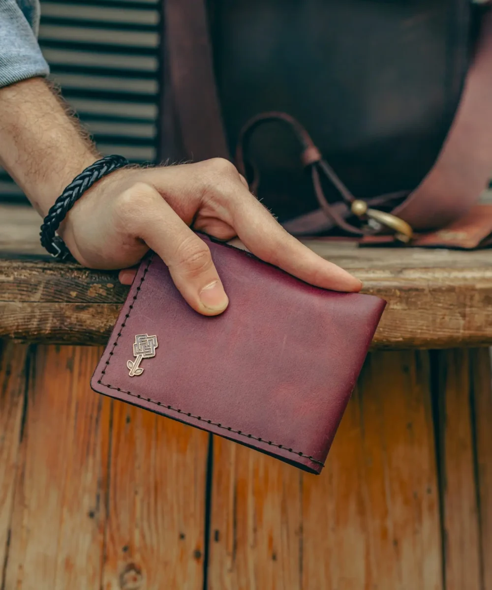Burgundy Cowhide Leather Men Wallet