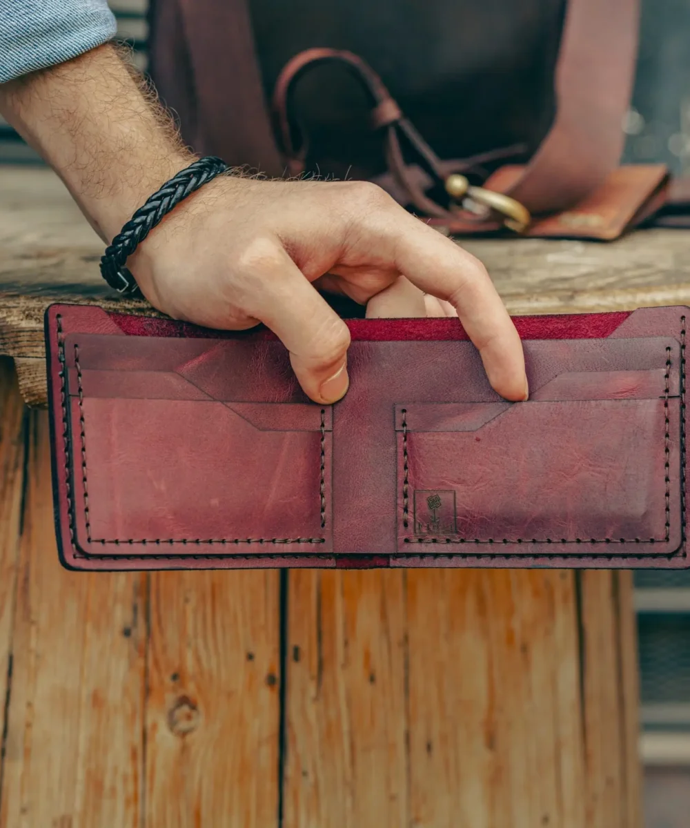 Burgundy Cowhide Leather Men Wallet - Image 3