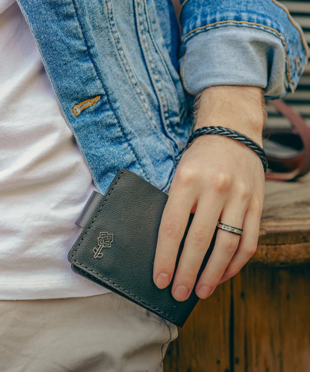 Black Cowhide Leather Men Wallet