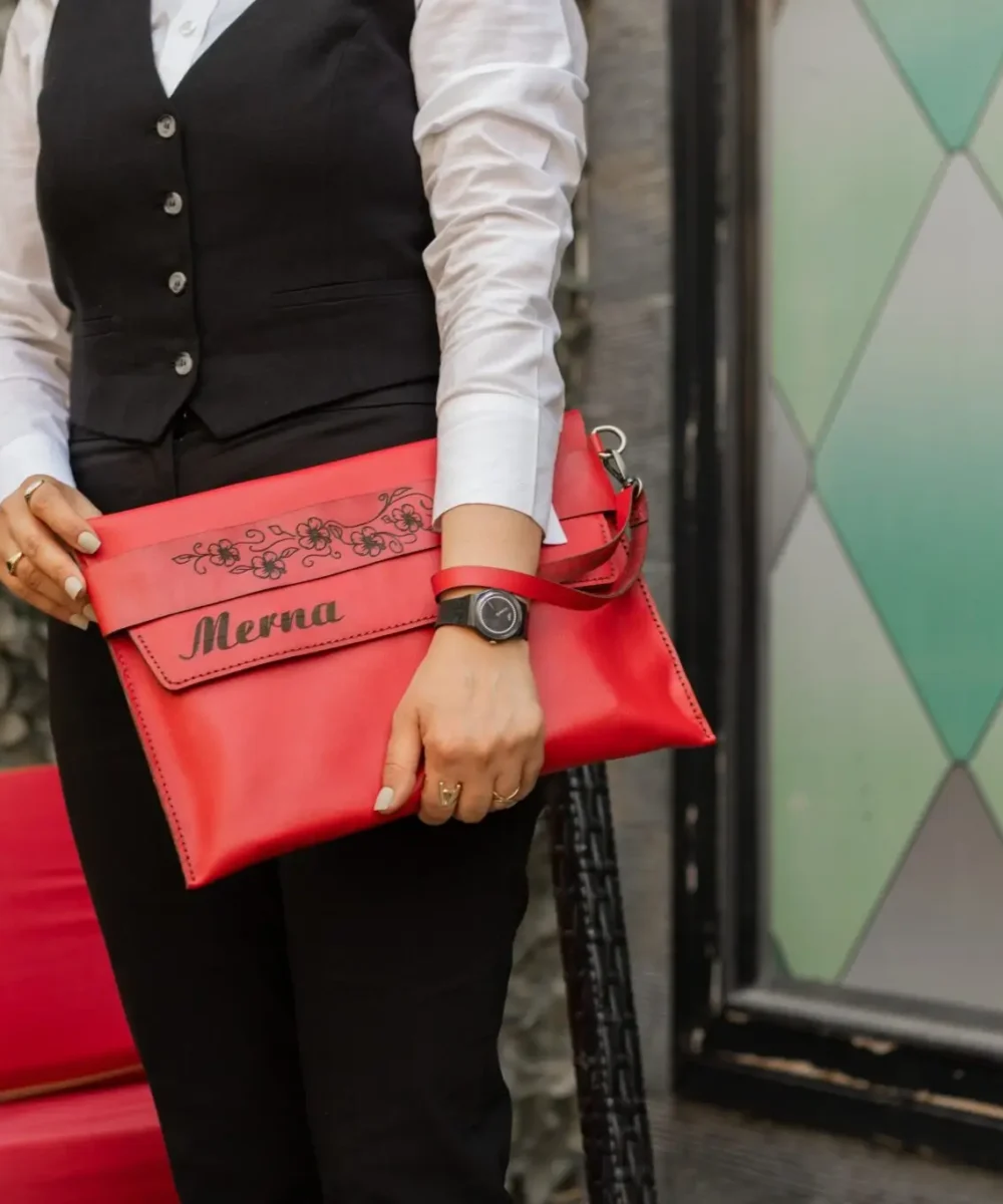 Red Cowhide Leather 15.6 inch Labtop Sleeve - Image 2