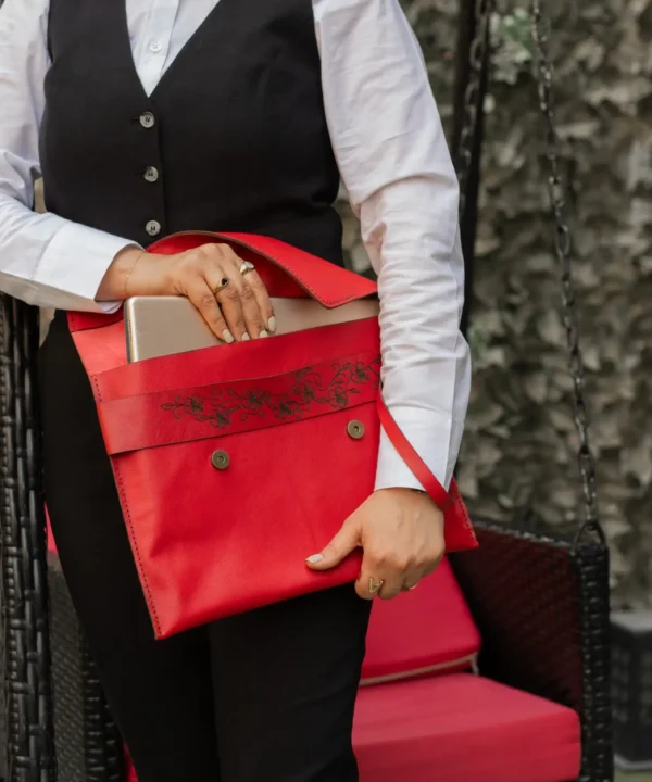 Red Cowhide Leather 15.6 inch Labtop Sleeve