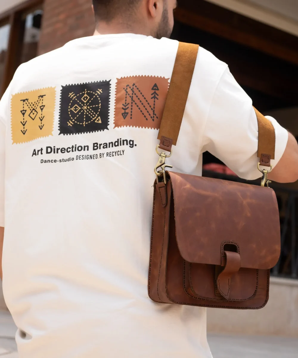 Brown Cowhide Leather Men Crossbody Bag - Image 7