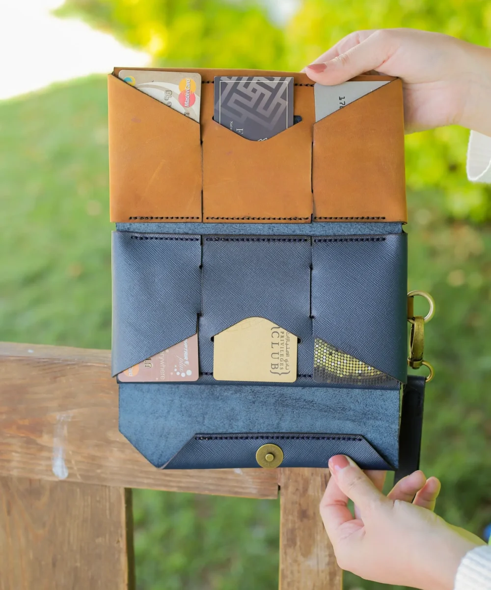 Dark Blue x Havane Cowhide Leather Unisex Wallet. - Image 5