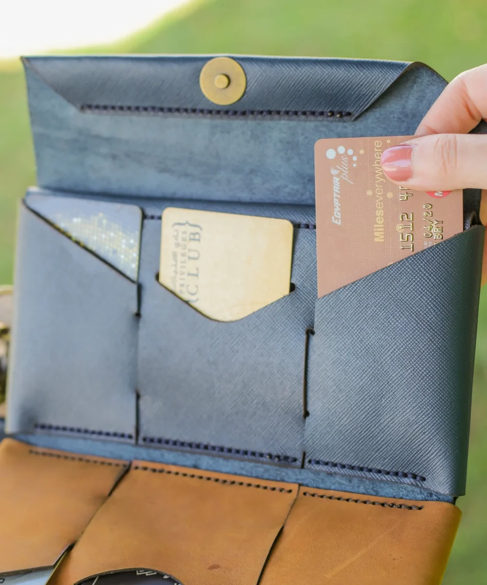 Dark Blue x Havane Cowhide Leather Unisex Wallet. - Image 2