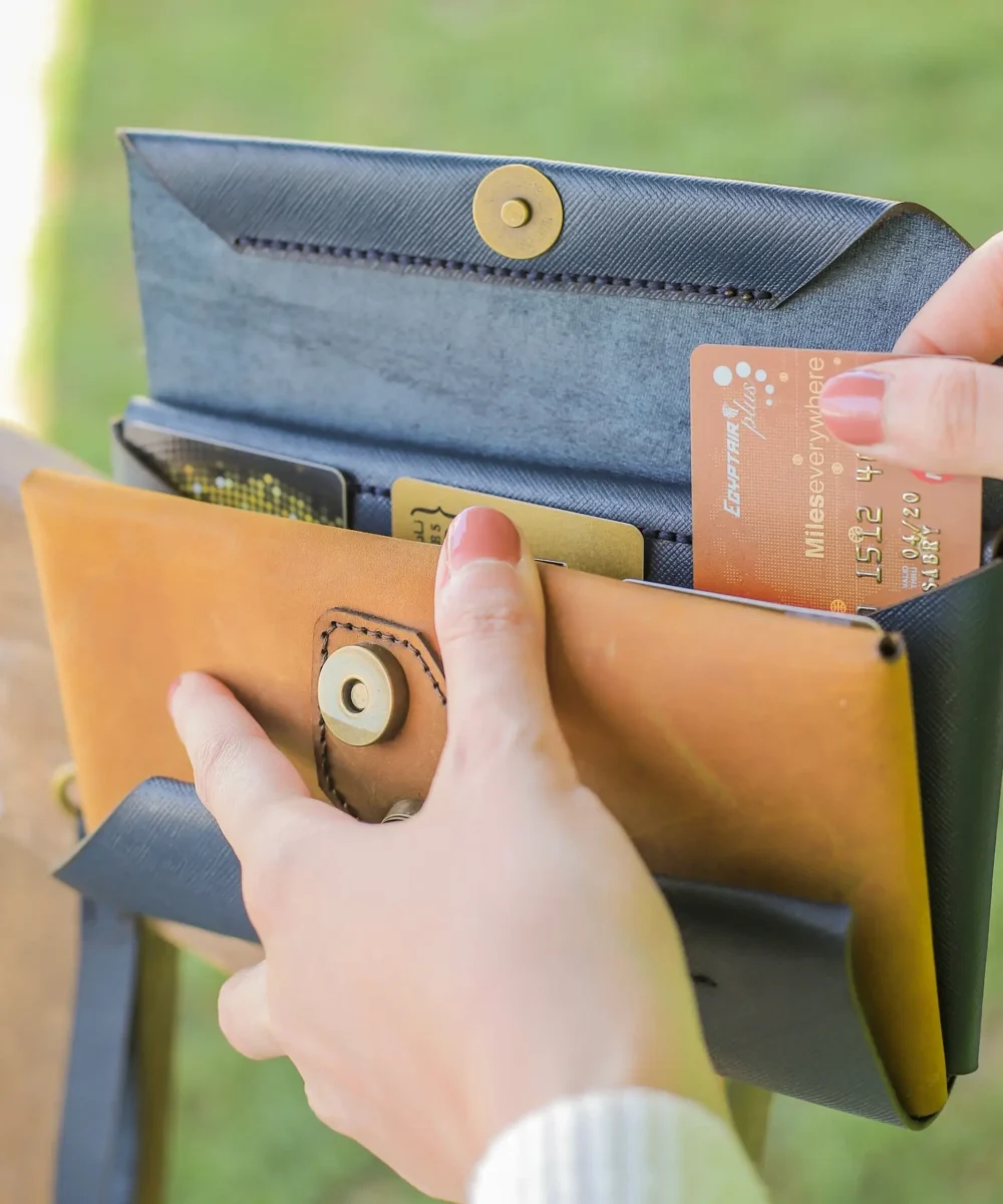 Dark Blue x Havane Cowhide Leather Unisex Wallet. - Image 3