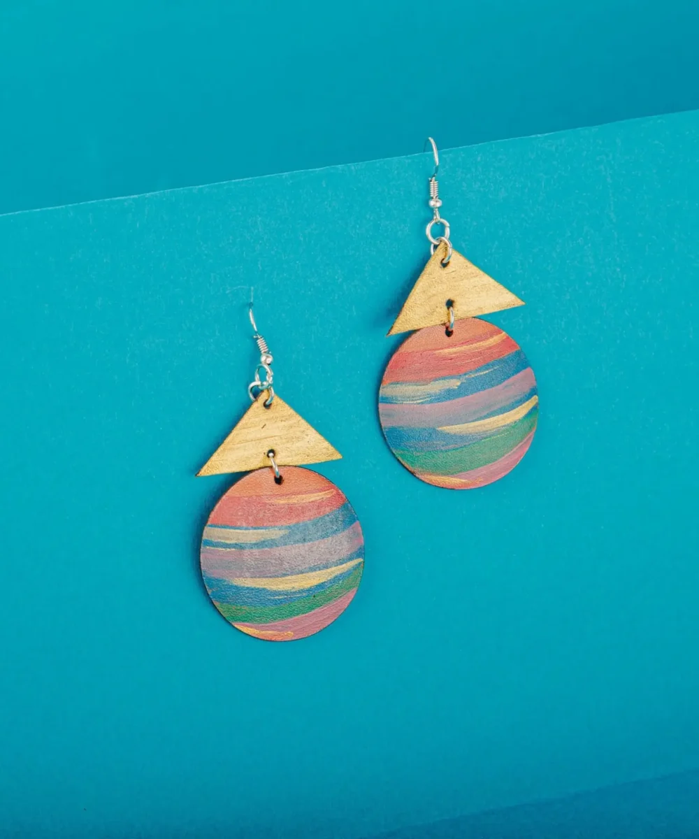 Multicolor Cowhide Leather Women Earrings.