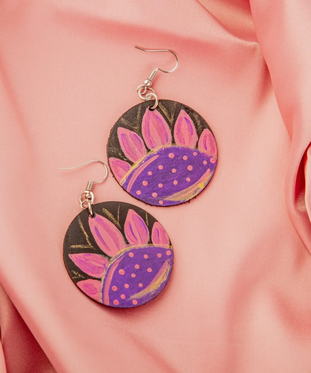 Multicolor Cowhide Leather Women Earrings.