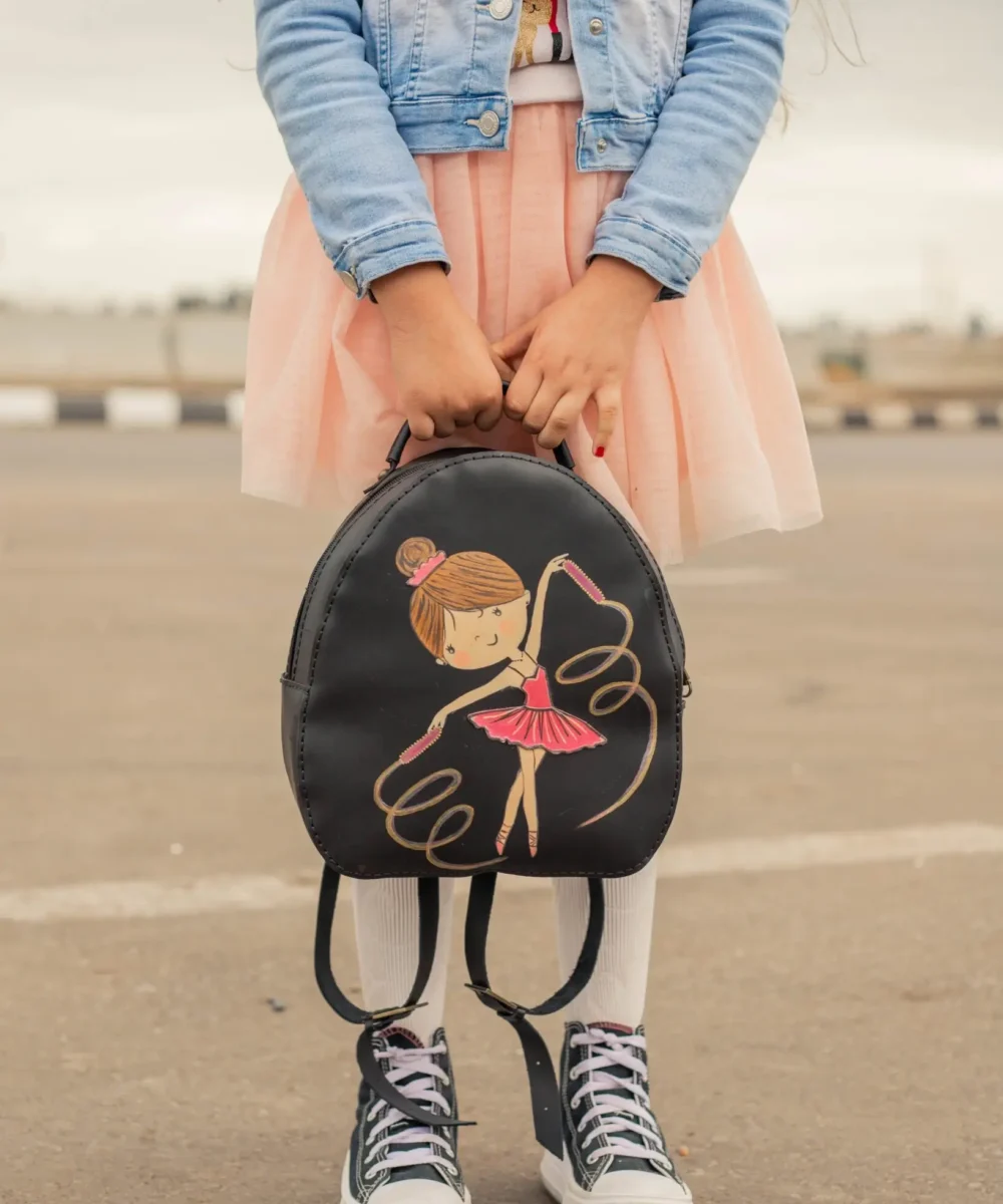 Black Cowhide Leather Backpack for Girls