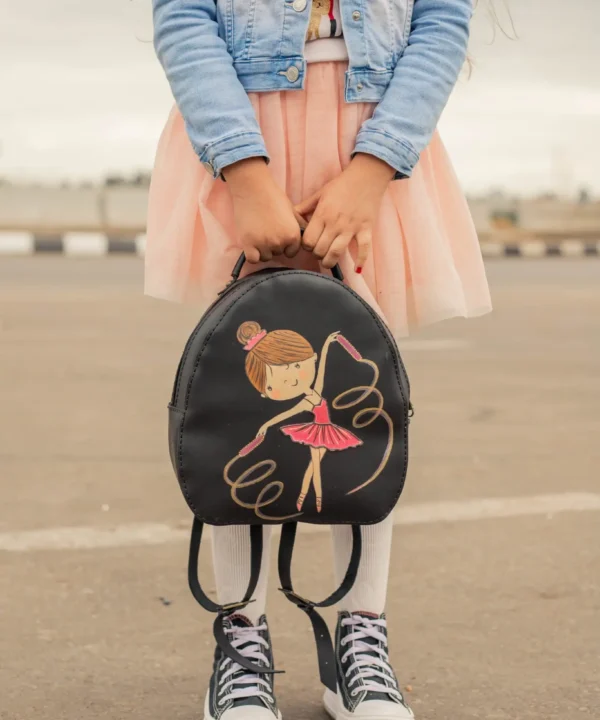 Black Cowhide Leather Backpack for Girls