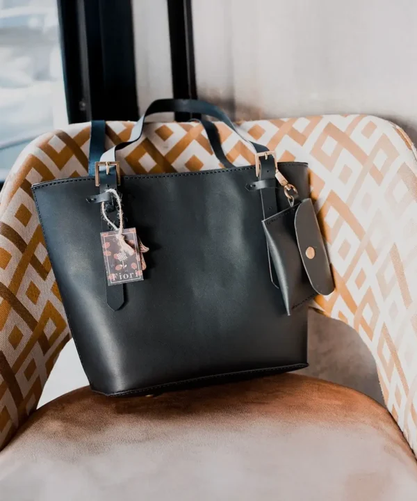 Black Cowhide Leather Tote Bag