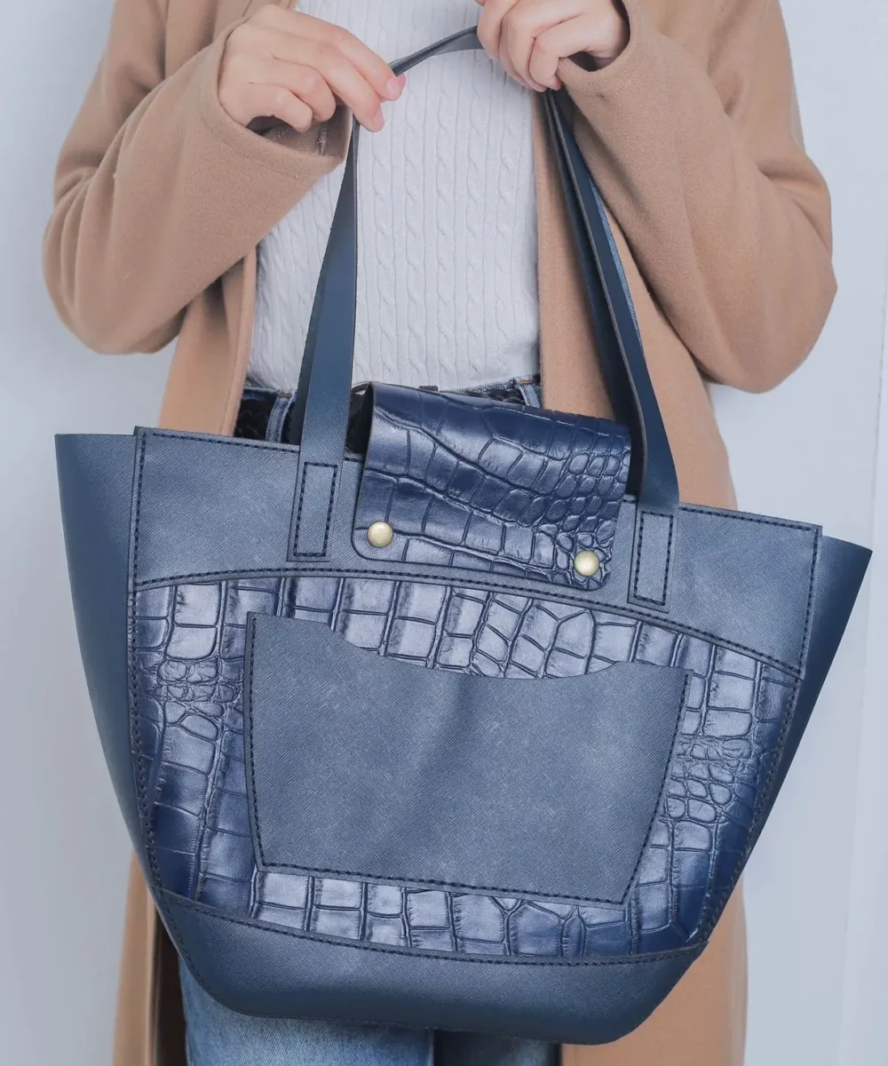 Imperial Blue Cowhide Leather Tote Bag - Image 3