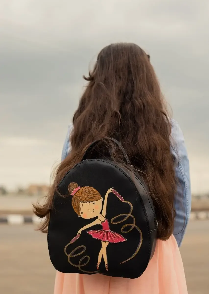 Black Cowhide Leather Backpack for Girls - Image 3