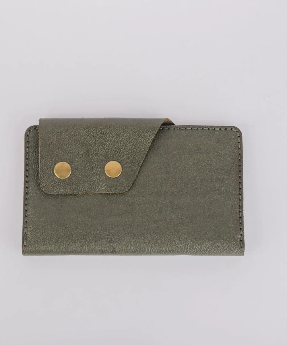 Olive Cowhide Leather Unisex Wallet.