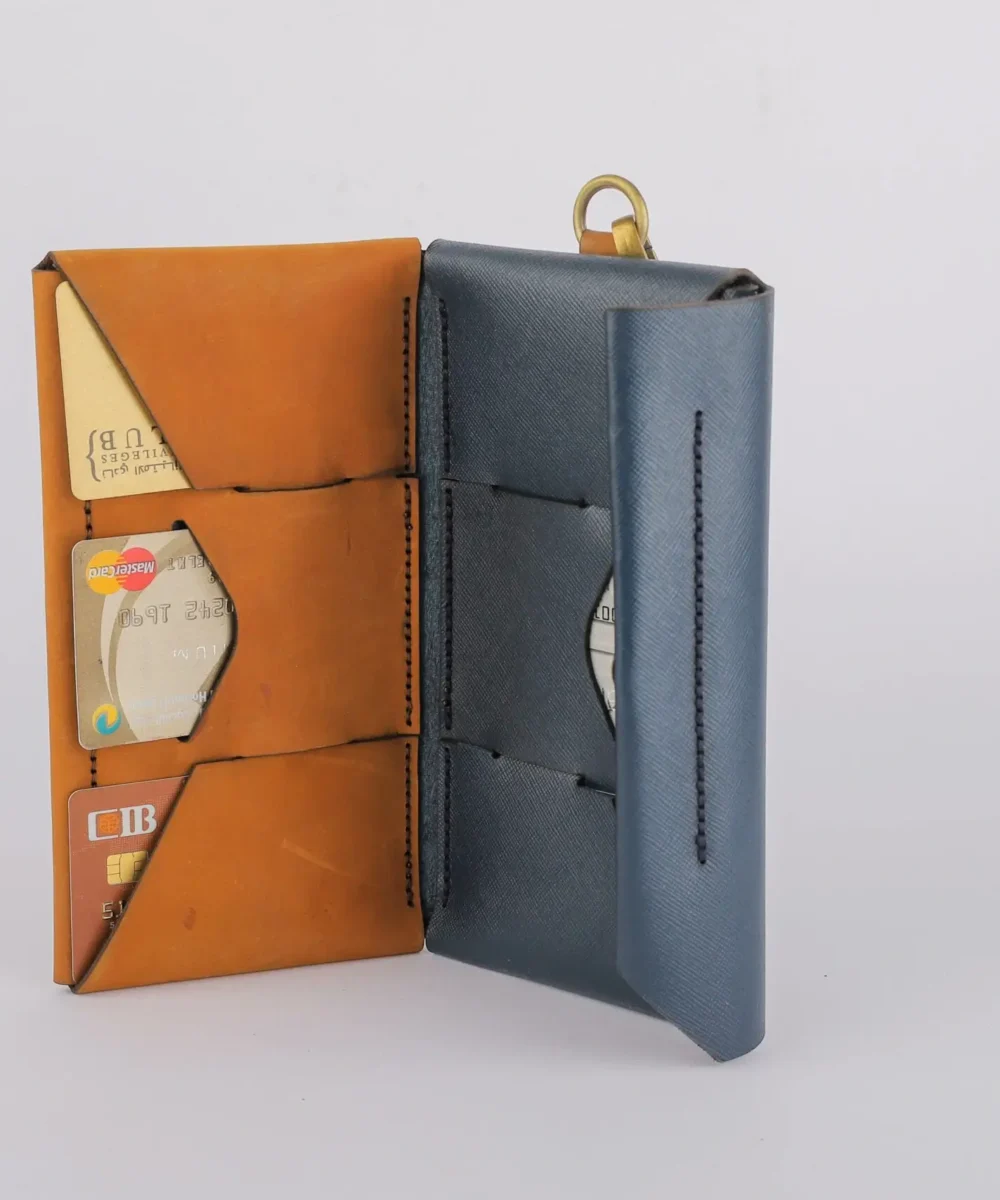 Dark Blue x Havane Cowhide Leather Unisex Wallet. - Image 2