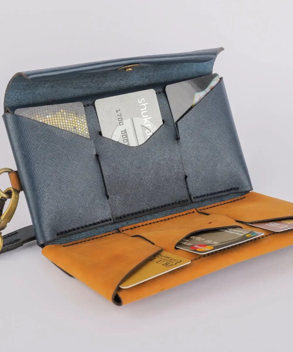 Dark Blue x Havane Cowhide Leather Unisex Wallet. - Image 3