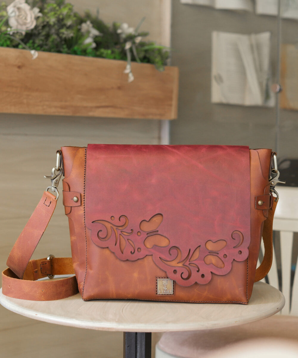 3x1 Burgundy x havane Cowhide Leather Crossbody Bag (with two removable flip flaps)