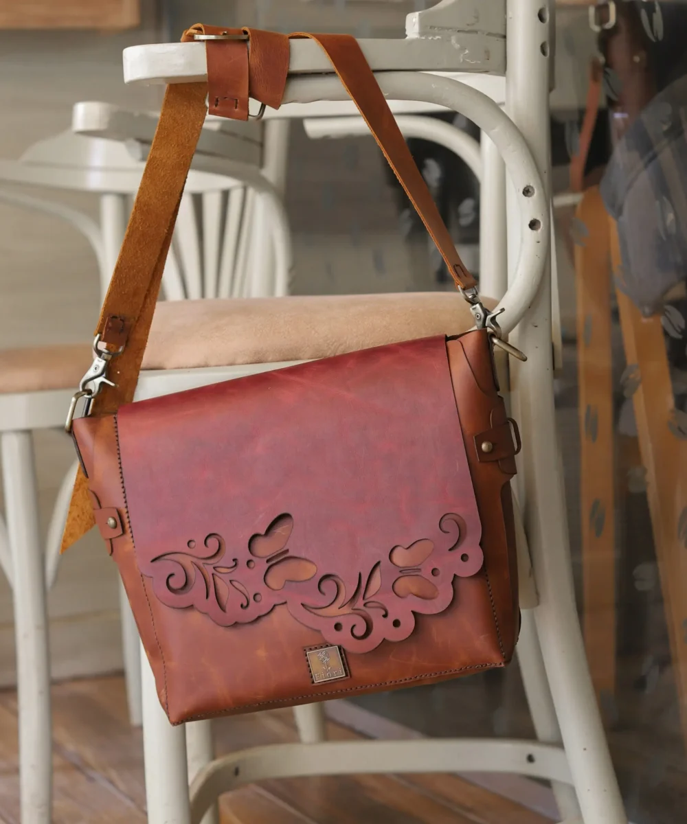 2X1 Brown x Burgundy Cowhide Leather Crossbody Bag - Image 2