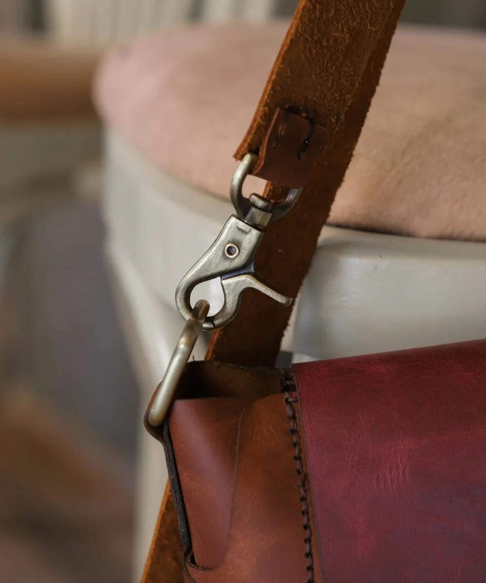 2X1 Brown x Burgundy Cowhide Leather Crossbody Bag - Image 4