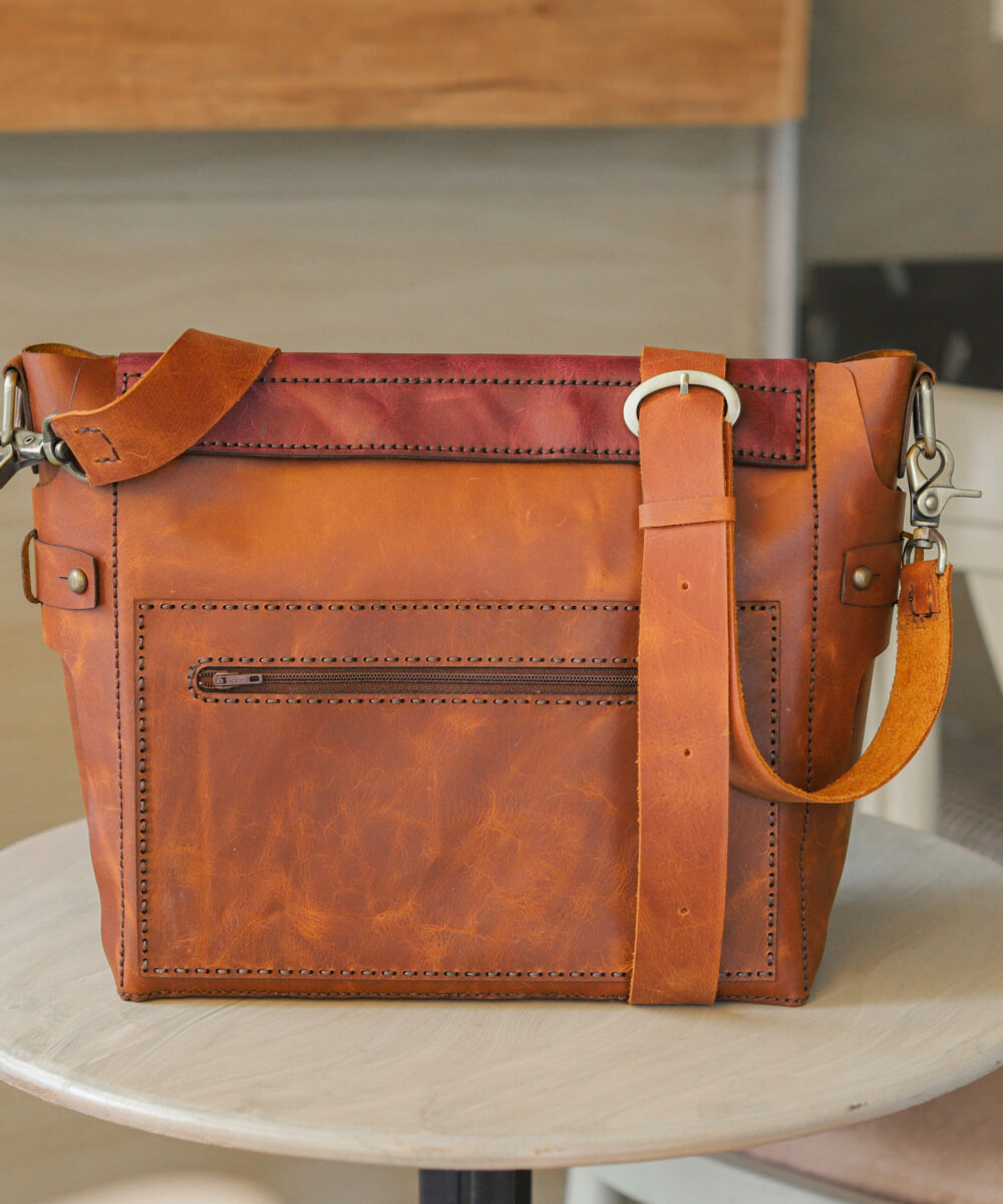 Havana x Burgundy Cowhide Leather Crossbody Bag - Image 3